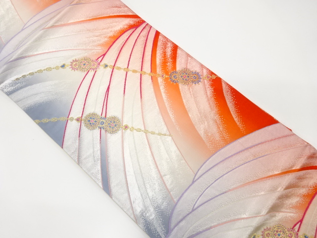 流水に華紋模様織り出し　袋帯